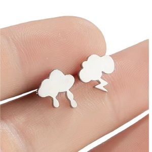 Stainless Steel Silver Mini Cloud and Rain Stud Earrings
